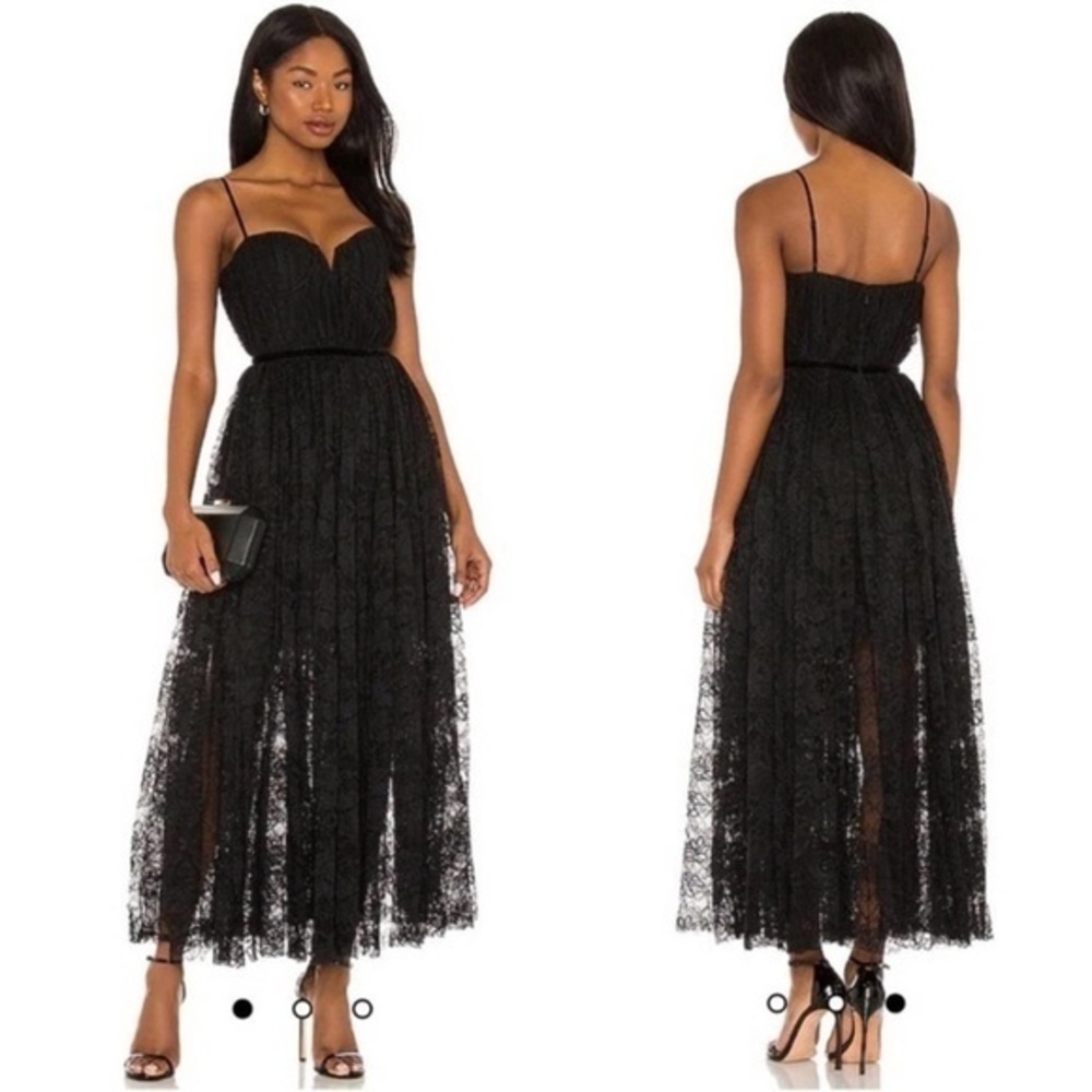 SAU LEE Dress Selena Bustier Midi in Black Lace